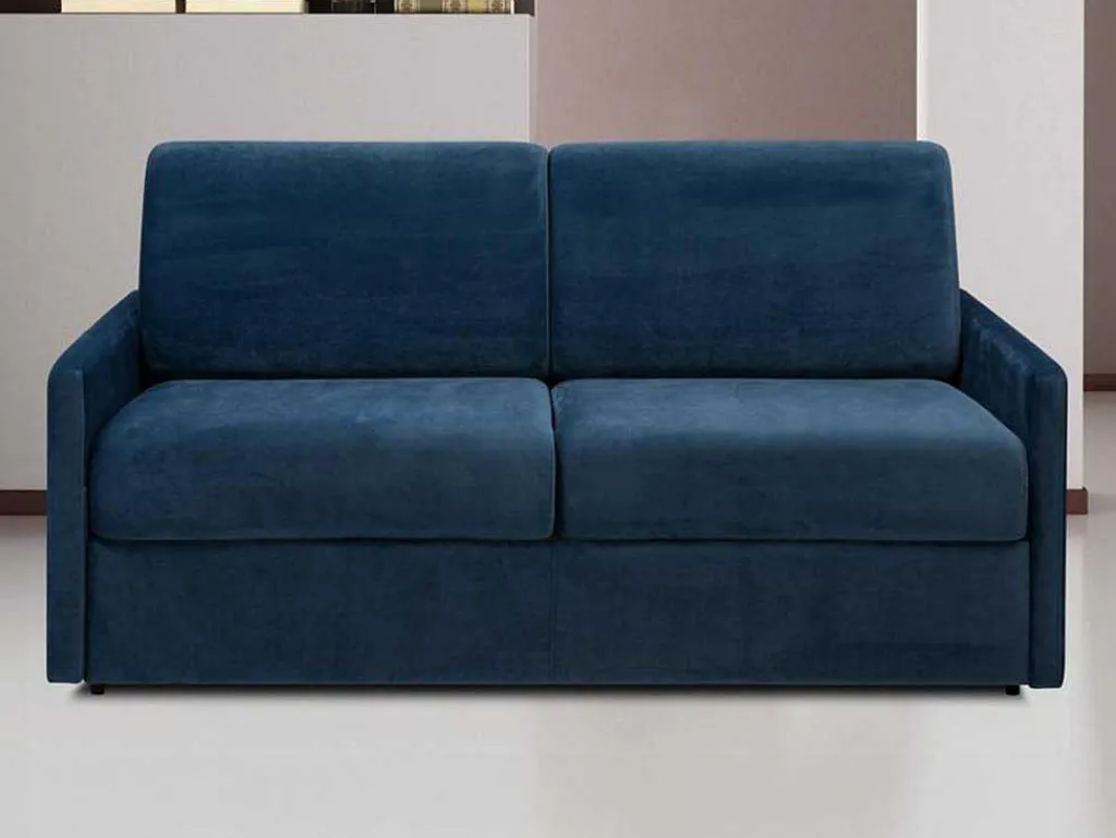 Driezits-Expressbedbank Van Fluweel Calife - Nachtblauw - Slaapruimte 140 Cm - Matras 14 Cm-Vente-unique Discount