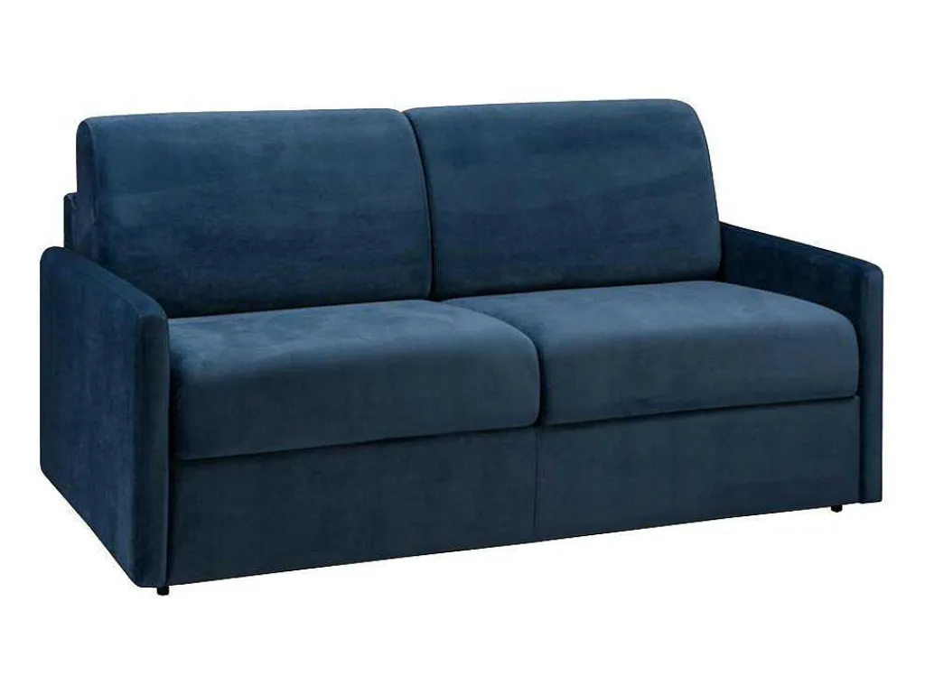 Driezits-Expressbedbank Van Fluweel Calife - Nachtblauw - Slaapruimte 140 Cm - Matras 14 Cm-Vente-unique Discount