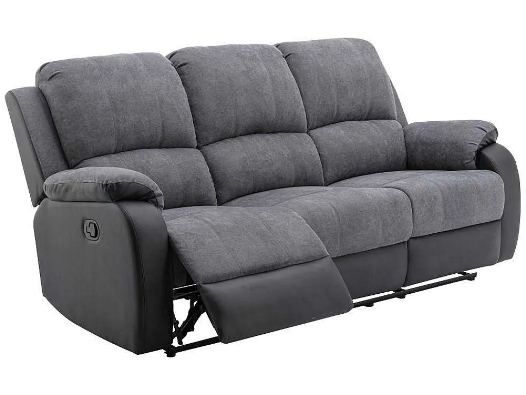 Driezits-Relaxbank Van Microvezel En Grijs En Zwart Kunstleer Brody-Vente-unique Best