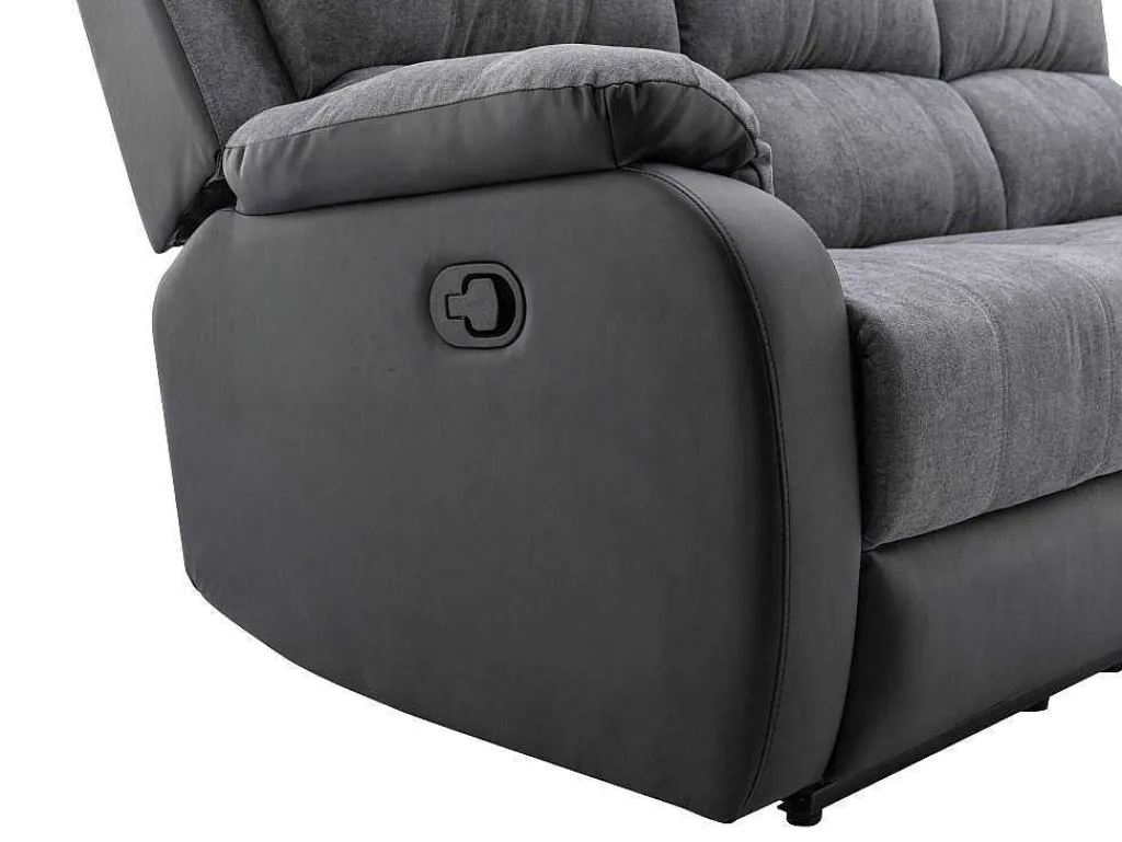 Driezits-Relaxbank Van Microvezel En Grijs En Zwart Kunstleer Brody-Vente-unique Best