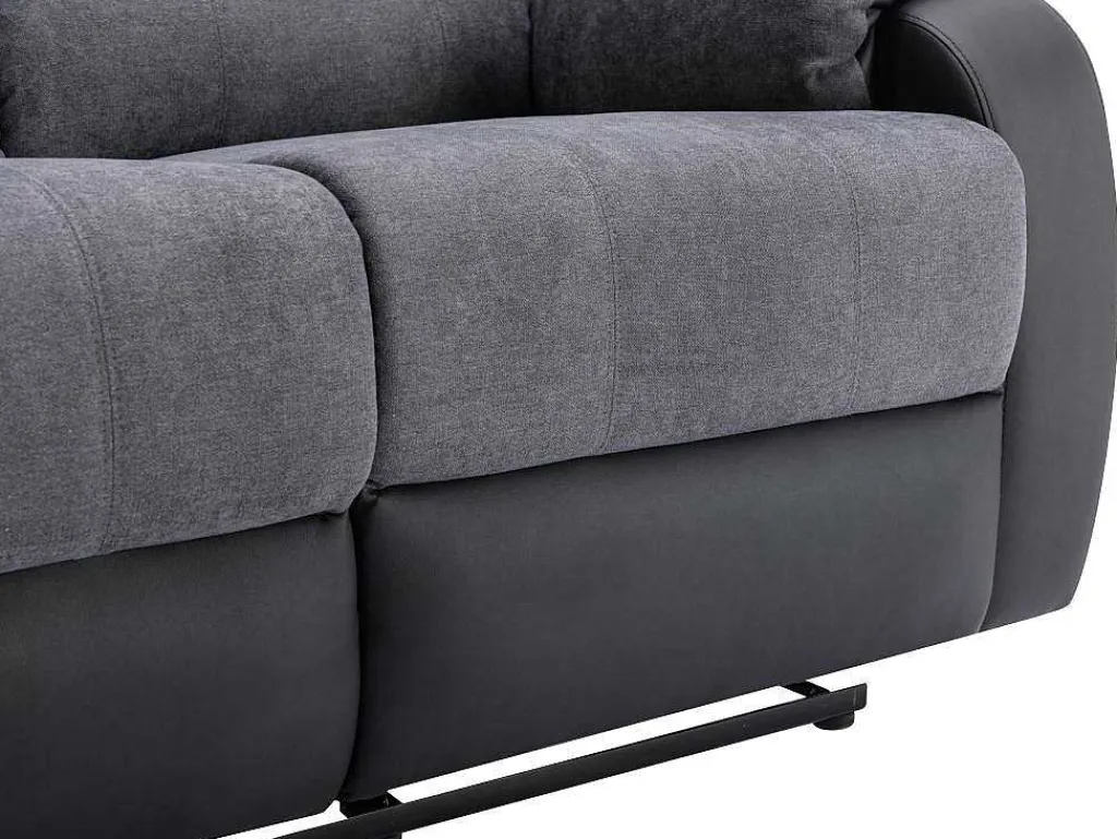 Driezits-Relaxbank Van Microvezel En Grijs En Zwart Kunstleer Brody-Vente-unique Best