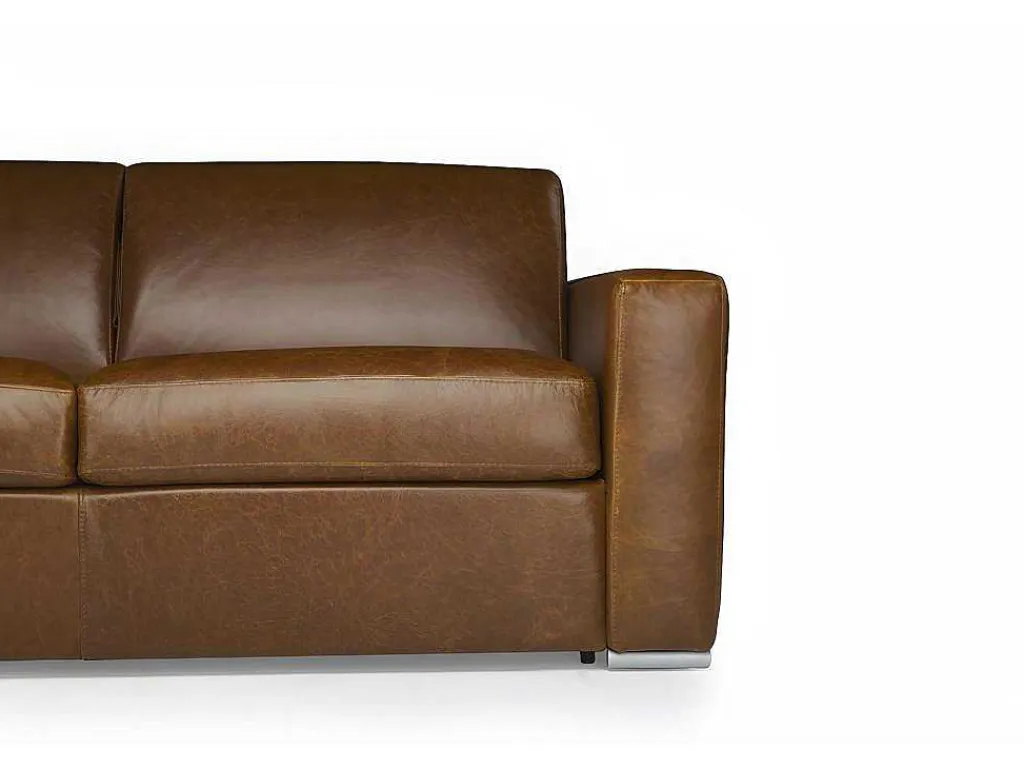 Driezits-Slaapbank 100% Buffelleer Delectea Ii - Kleur: Vintage Karamel-LINEA SOFA Hot
