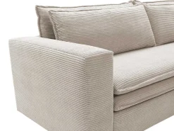 Driezitsslaapbank Van Cremewit Ribfluweel Tilia.-Vente-unique Clearance