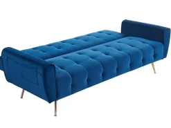 Driezits-Slaapbank Van Fluweel Polani - Nachtblauw-Vente-unique Hot