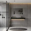 Dubbele Hangwasbak In Solid Surface Met De Look Van Zwart Marmer - L120,2 X B45,2 X H8 Cm - Takotna-Shower & Design Best
