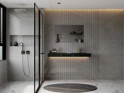 Dubbele Hangwasbak In Solid Surface Met De Look Van Zwart Marmer - L120,2 X B45,2 X H8 Cm - Takotna-Shower & Design Best