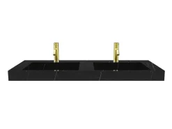 Dubbele Hangwasbak In Solid Surface Met De Look Van Zwart Marmer - L120,2 X B45,2 X H8 Cm - Takotna-Shower & Design Best
