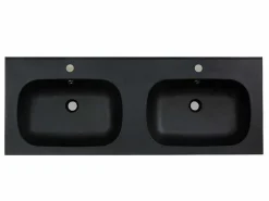Dubbele Inbouwwastafel In Hars Met Steenlook - Zwart - L120 X B46 Cm - Atiwa-Shower & Design Sale