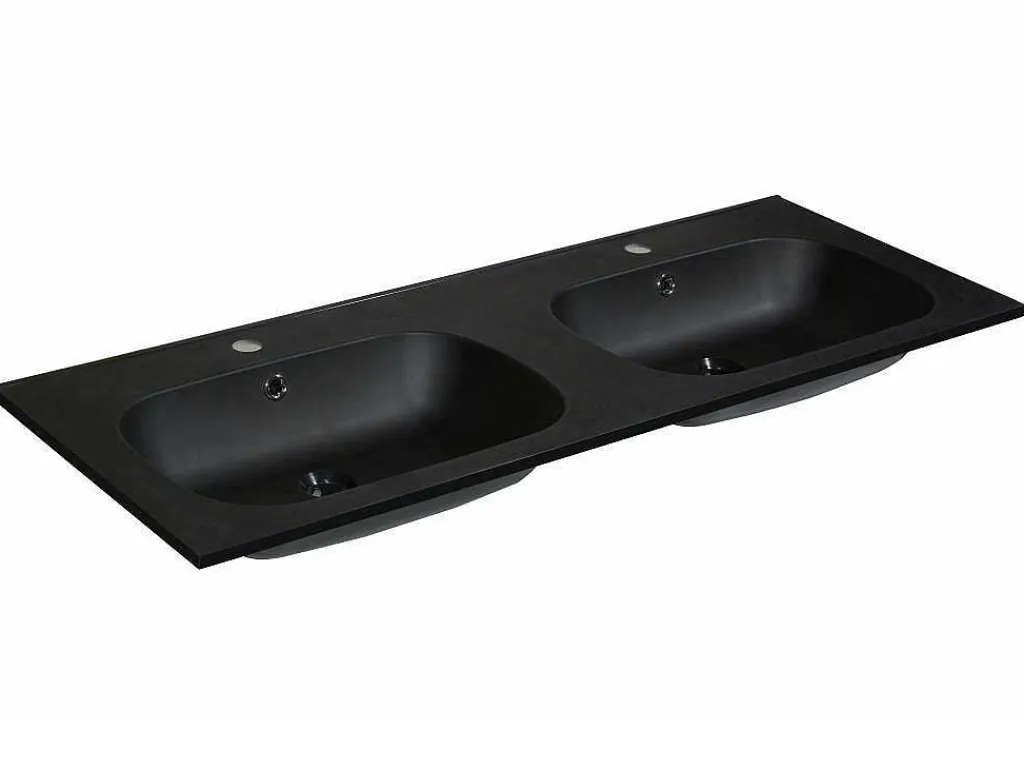 Dubbele Inbouwwastafel In Hars Met Steenlook - Zwart - L120 X B46 Cm - Atiwa-Shower & Design Sale