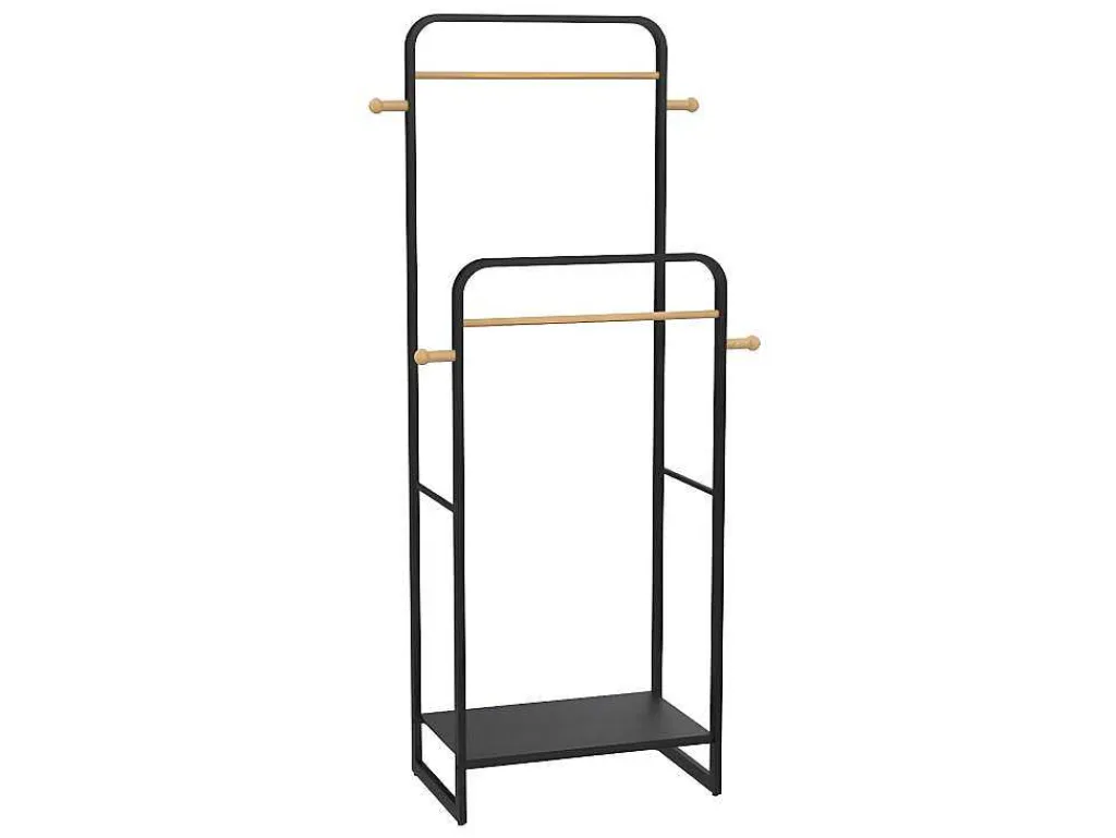 Dubbele Kledingrek Selin - L65 Cm - Zwart Metaal En Beukenhout-Vente-unique Clearance