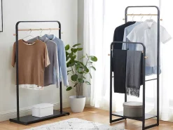 Dubbele Kledingrek Selin - L65 Cm - Zwart Metaal En Beukenhout-Vente-unique Clearance