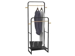 Dubbele Kledingrek Selin - L65 Cm - Zwart Metaal En Beukenhout-Vente-unique Clearance