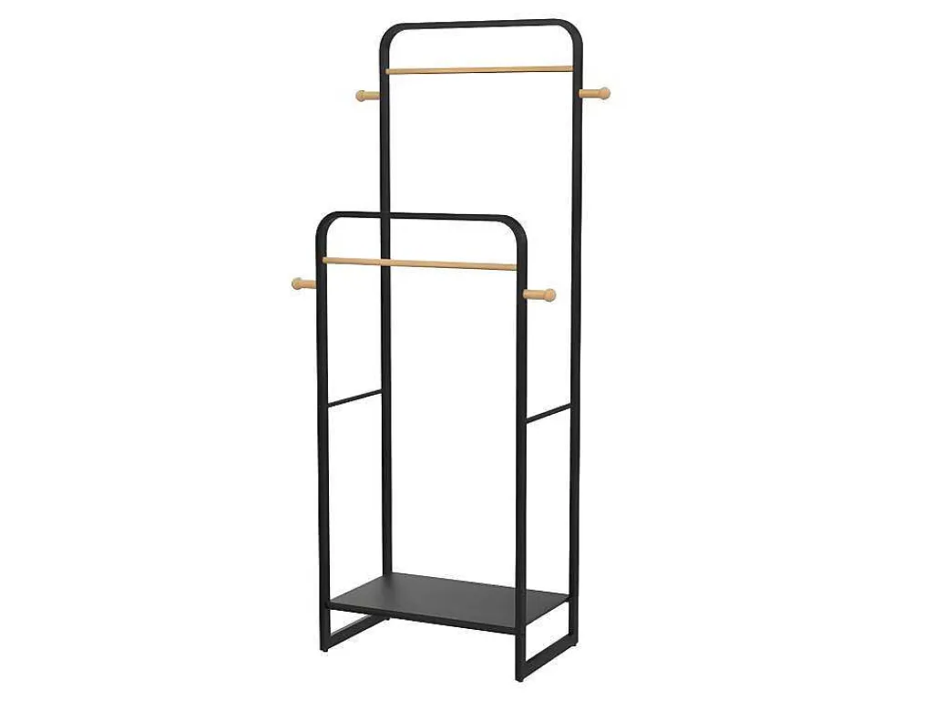 Dubbele Kledingrek Selin - L65 Cm - Zwart Metaal En Beukenhout-Vente-unique Clearance