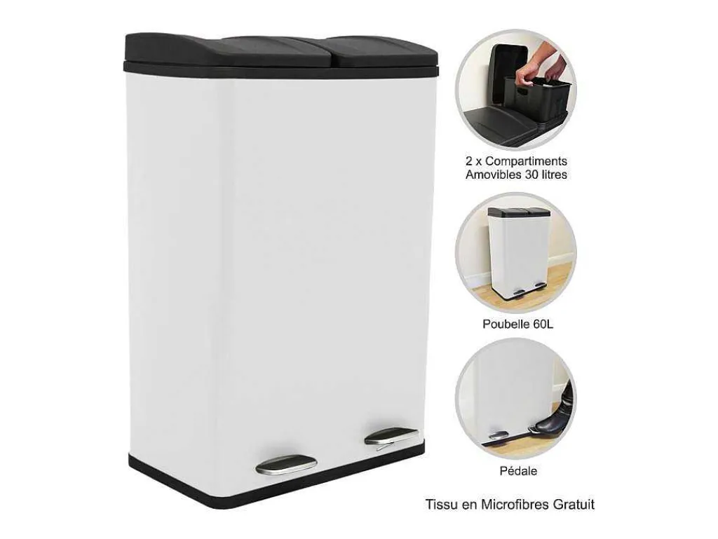 Dubbele Pedaalemmer 60 L - Wit-Monstershop Hot