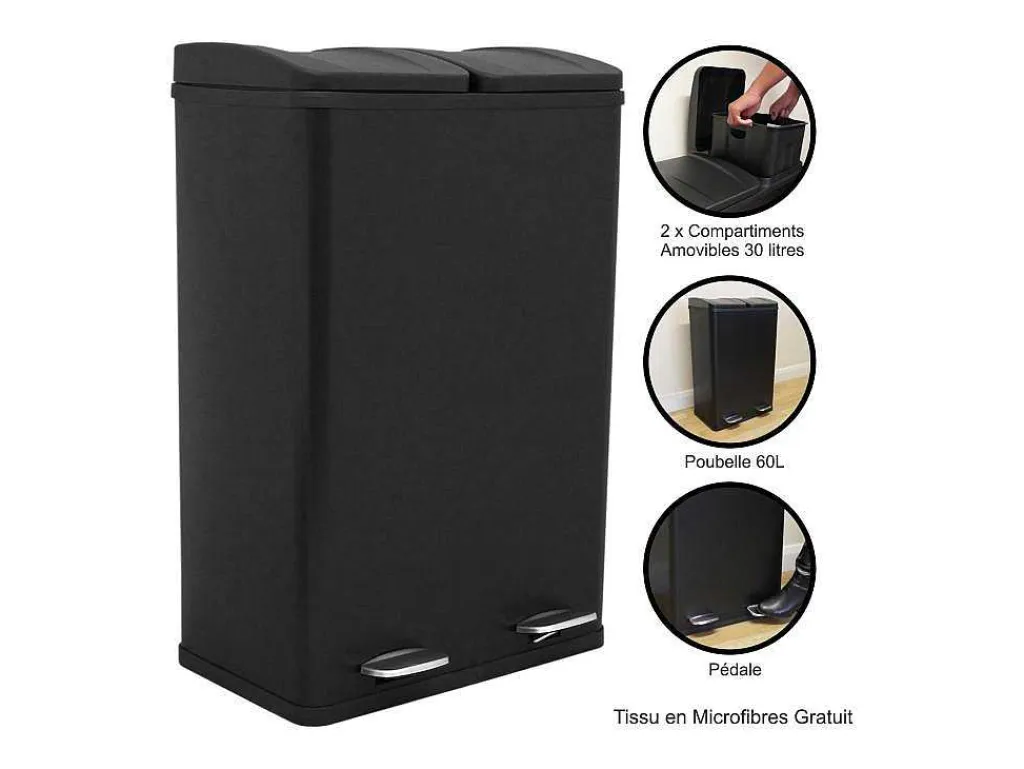 Dubbele Pedaalemmer 60 L - Zwart-Monstershop