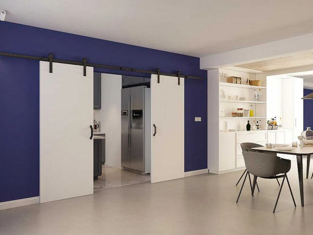 Dubbele Schuifdeur - 2 X H205 X L83 Cm - Mdf + Wit Pvc - Varin-Vente-unique Clearance