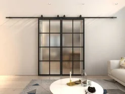 Dubbele Schuifdeur H205 X B83 Cm - Aluminium En Mat Gehard Glas - Wilden-Vente-unique Online