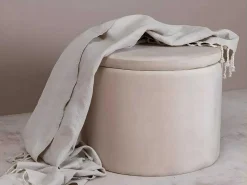 Dunken Poef, Hocker Met Opbergruimte O51Cm Velours Beige.-Venture Home Clearance