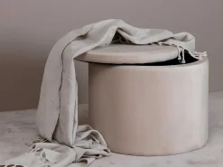 Dunken Poef, Hocker Met Opbergruimte O51Cm Velours Beige.-Venture Home Clearance