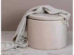 Dunken Poef, Hocker Met Opbergruimte O51Cm Velours Beige.-Venture Home Clearance