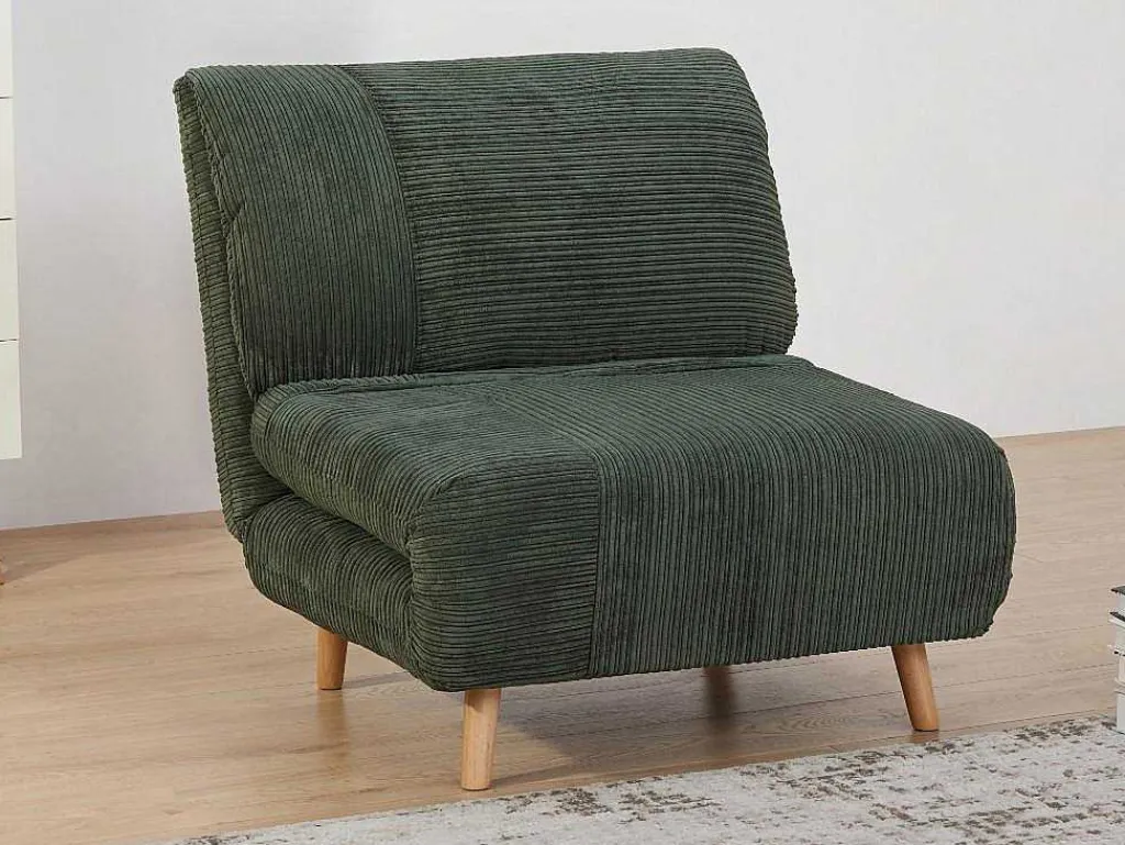 Eenpersoons Slaapbank Van Fluweel Ribstof Palula - Donkergroen-Vente-unique New