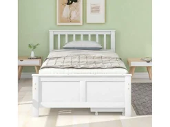 Eenpersoonsbed 90X200Cm In Massief Hout Met 2 Laden - Wit-ModernLuxe Best
