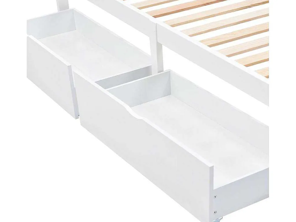 Eenpersoonsbed 90X200Cm In Massief Hout Met 2 Laden - Wit-ModernLuxe Best