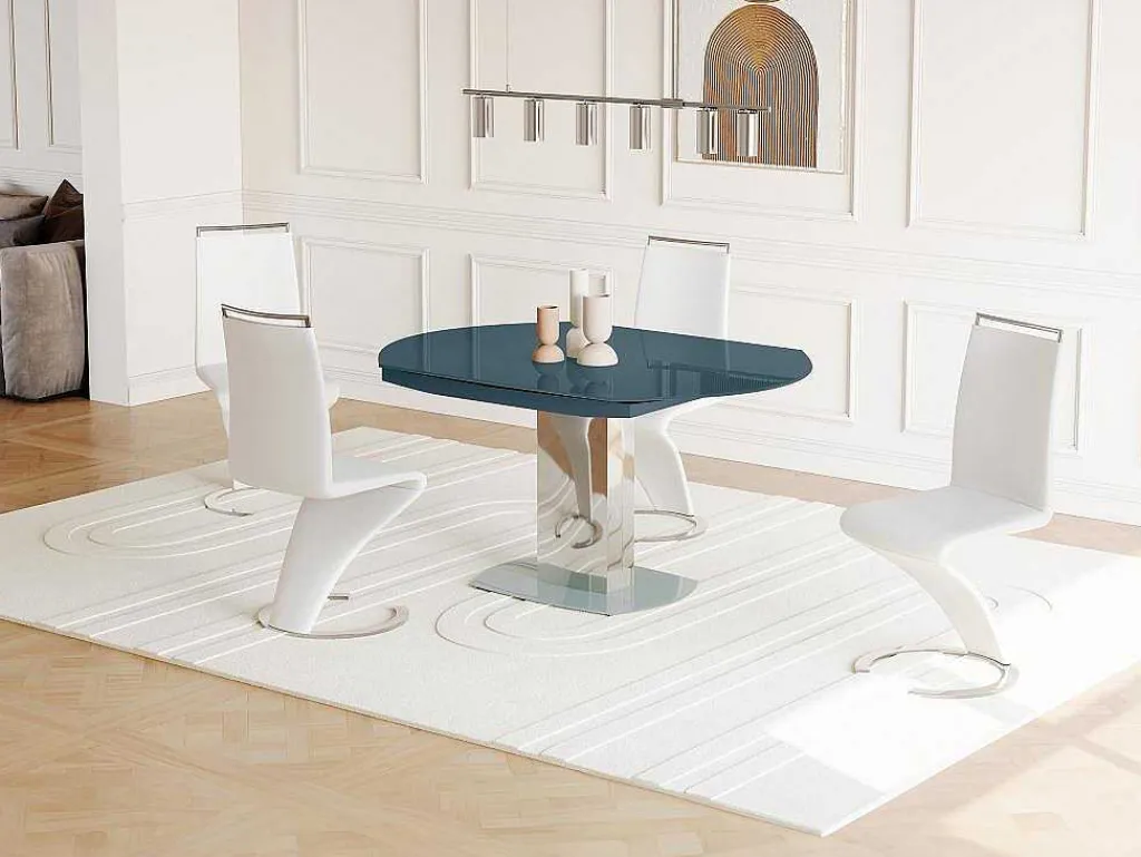 Eettafel Talicia Uitschuifbaar Van Gehard Glas En Metaal - 6 Tot 8 Personen - Grijs-Vente-unique New