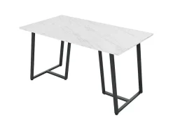 Eettafel 140X80 Cm - Metalen Structuur - Marmerpatroon Fineer - Wit & Zwart-ModernLuxe New