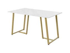 Eettafel 140X80 Cm - Metalen Structuur - Marmerpatroon Fineer - Wit & Goud-ModernLuxe Discount