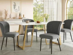 Eettafel 140X80 Cm - Metalen Structuur - Marmerpatroon Fineer - Wit & Goud-ModernLuxe Discount
