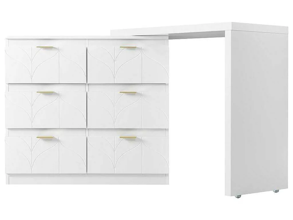 Eigentijdse Scandinavische Draaibare Kaptafel Met 6 Lades - Versierd Met Bloemmotief - Wit-ModernLuxe Best
