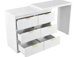Eigentijdse Scandinavische Draaibare Kaptafel Met 6 Lades - Versierd Met Bloemmotief - Wit-ModernLuxe Best