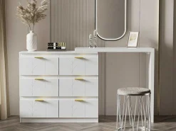 Eigentijdse Scandinavische Draaibare Kaptafel Met 6 Lades - Versierd Met Bloemmotief - Wit-ModernLuxe Best