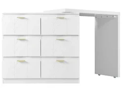 Eigentijdse Scandinavische Draaibare Kaptafel Met 6 Lades - Versierd Met Bloemmotief - Wit-ModernLuxe Best