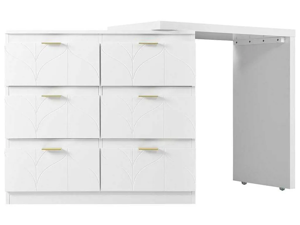 Eigentijdse Scandinavische Draaibare Kaptafel Met 6 Lades - Versierd Met Bloemmotief - Wit-ModernLuxe Best