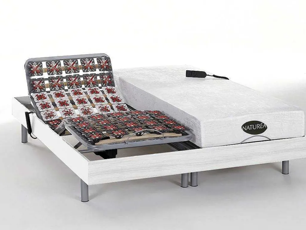Elektrisch Bed - Bedbodem En Matras - Met Vormgeheugen En Bamboe Lysis Iii Van - Motoren Okin - 2 X 80 X 200 Cm - Wit-NATUREA Online