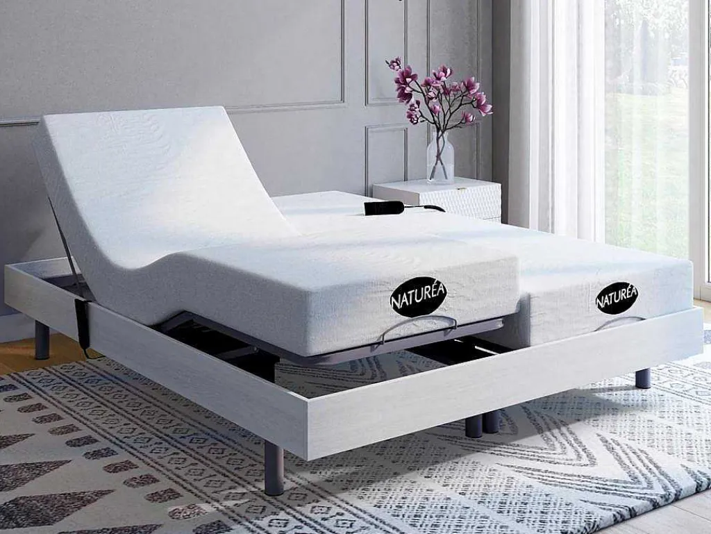 Elektrisch Bed - Bedbodem En Matras - Met Vormgeheugen En Bamboe Lysis Iii Van - Motoren Okin - 2 X 80 X 200 Cm - Wit-NATUREA Online