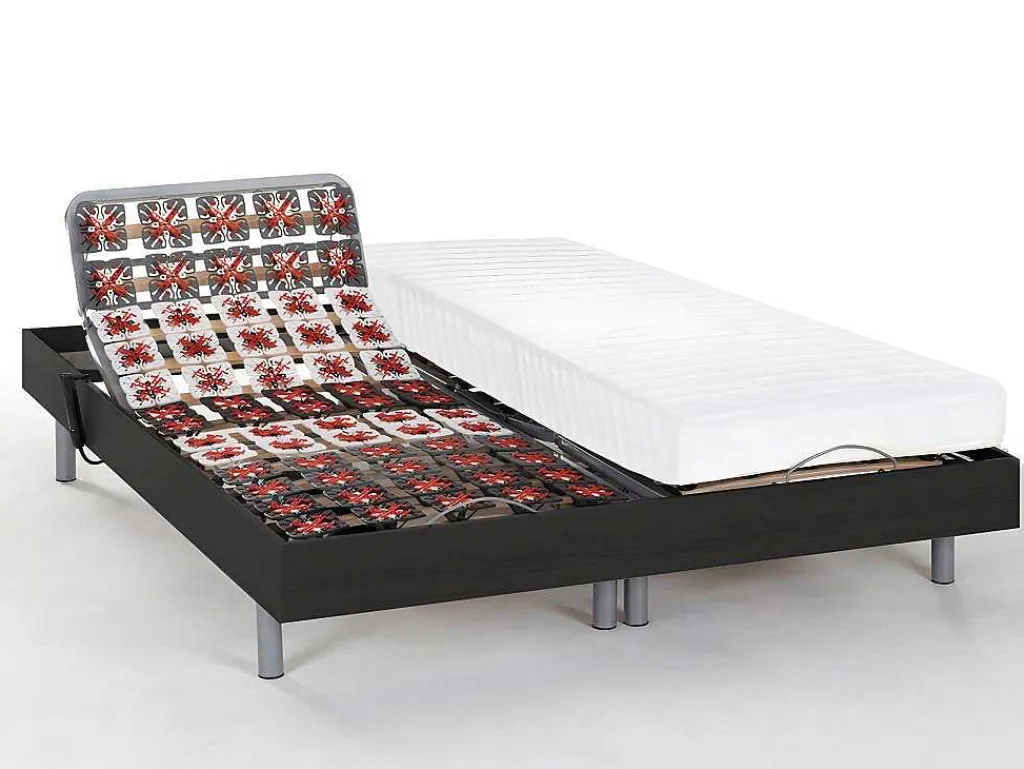 Elektrisch Bed Bedbodem En Matras Latex-Instap Cassiopee Iii Van - Zwart - Motoren Okin - 2X80X200 Cm-DREAMEA