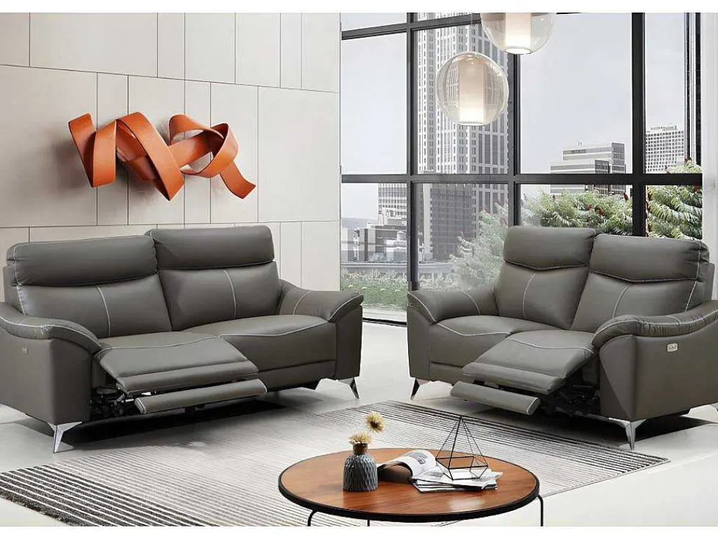 Elektrische 3+2 Zits Relaxbank Van Leer Metronomya - Taupe-Vente-unique Best
