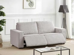 Elektrische Driezits-Relaxhoekbank Van Lichtgrijs Ribfluweel Amelio-Vente-unique Clearance