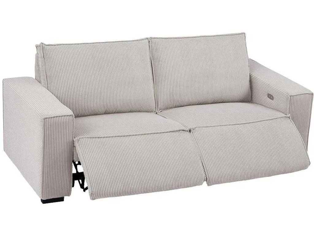 Elektrische Driezits-Relaxhoekbank Van Lichtgrijs Ribfluweel Amelio-Vente-unique Clearance