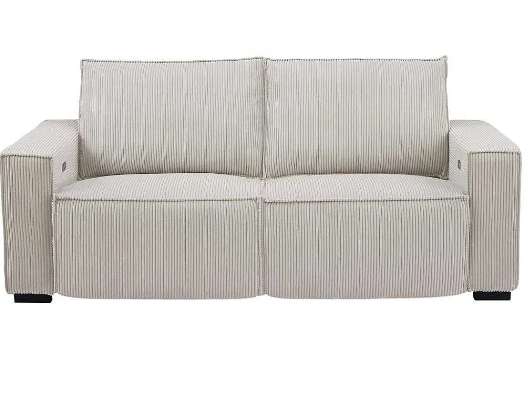 Elektrische Driezits-Relaxhoekbank Van Lichtgrijs Ribfluweel Amelio-Vente-unique Clearance