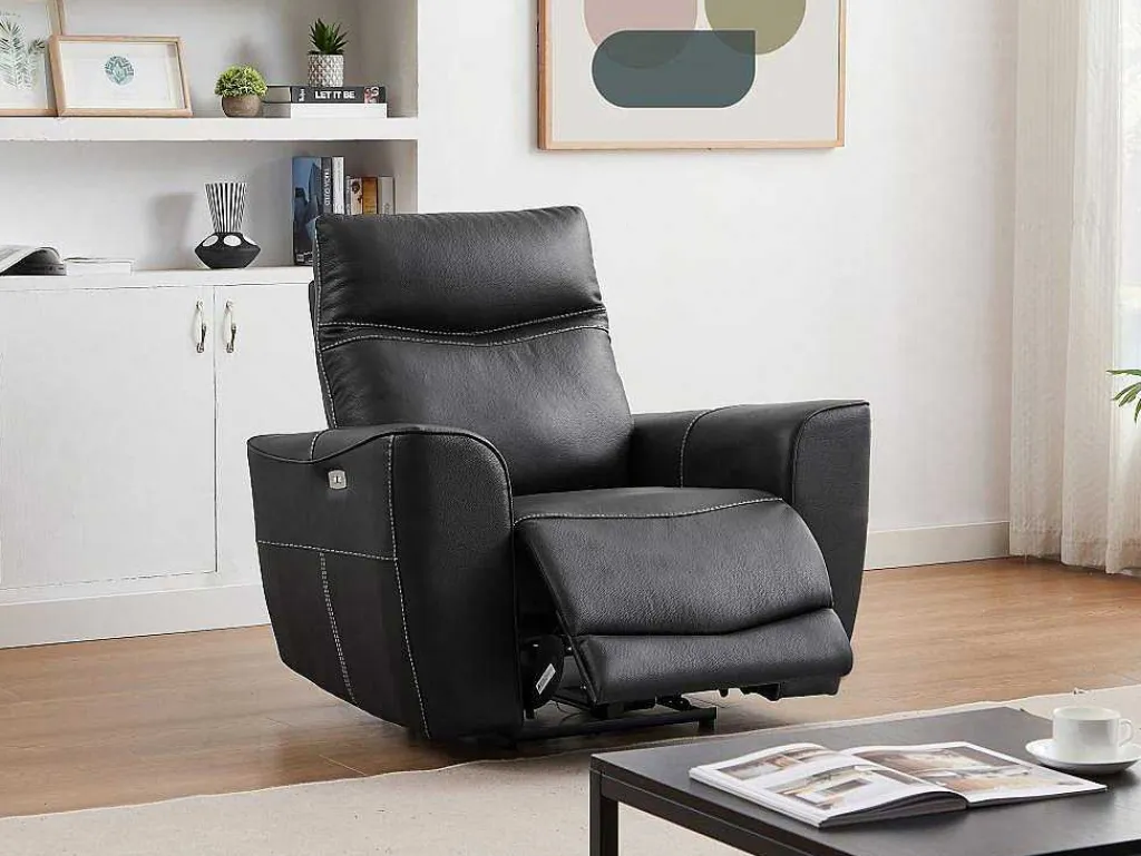 Elektrische Relax-Driezitsbank En -Fauteuil Van Zwart Vaarsleer Damon-Vente-unique Outlet