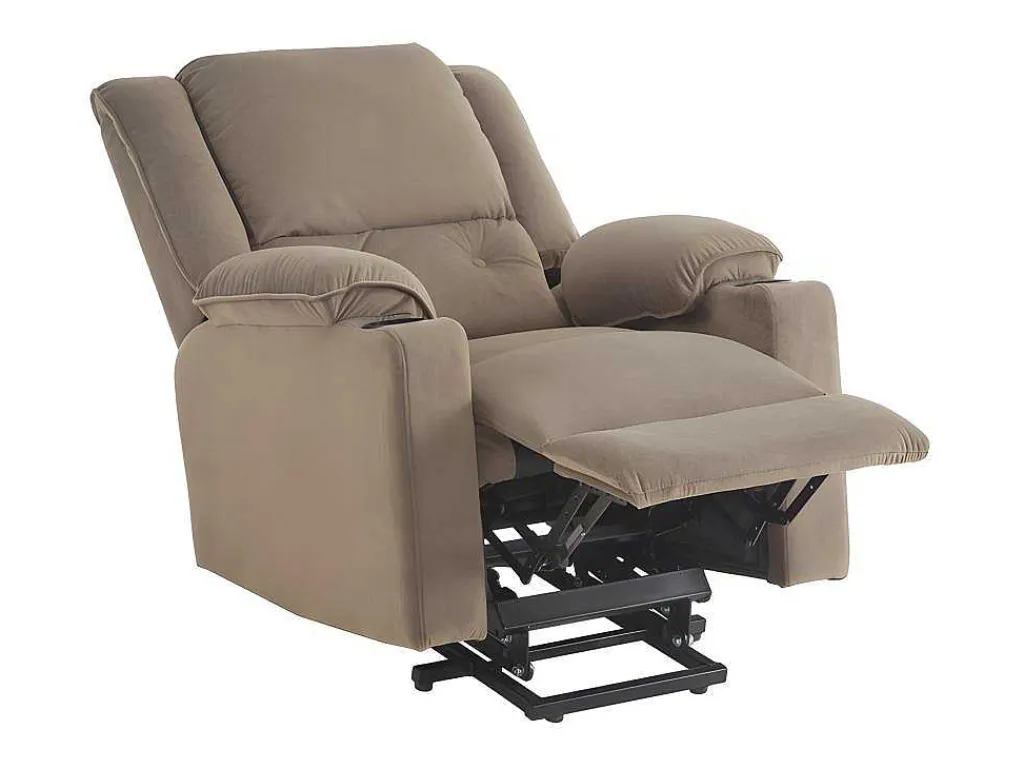 Elektrische Relaxfauteuil - Met Thermische Massagefunctie - Voorzien Van 2 Bekerhouders En Afstandsbediening - Taupe-ModernLuxe Clearance