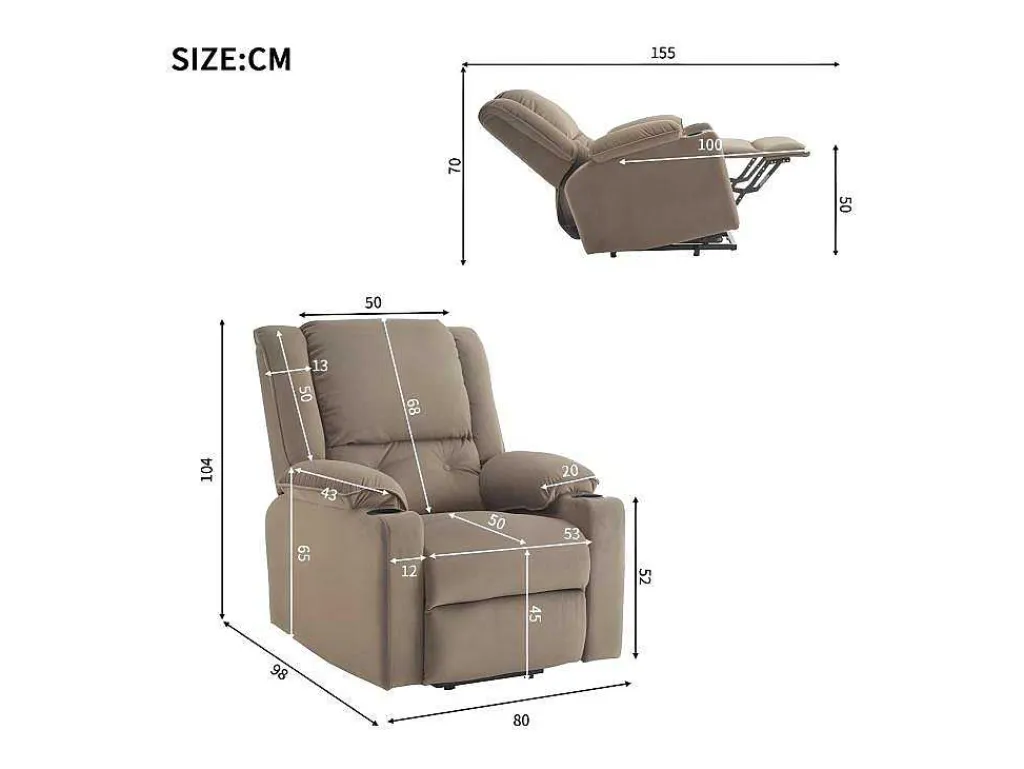 Elektrische Relaxfauteuil - Met Thermische Massagefunctie - Voorzien Van 2 Bekerhouders En Afstandsbediening - Taupe-ModernLuxe Clearance