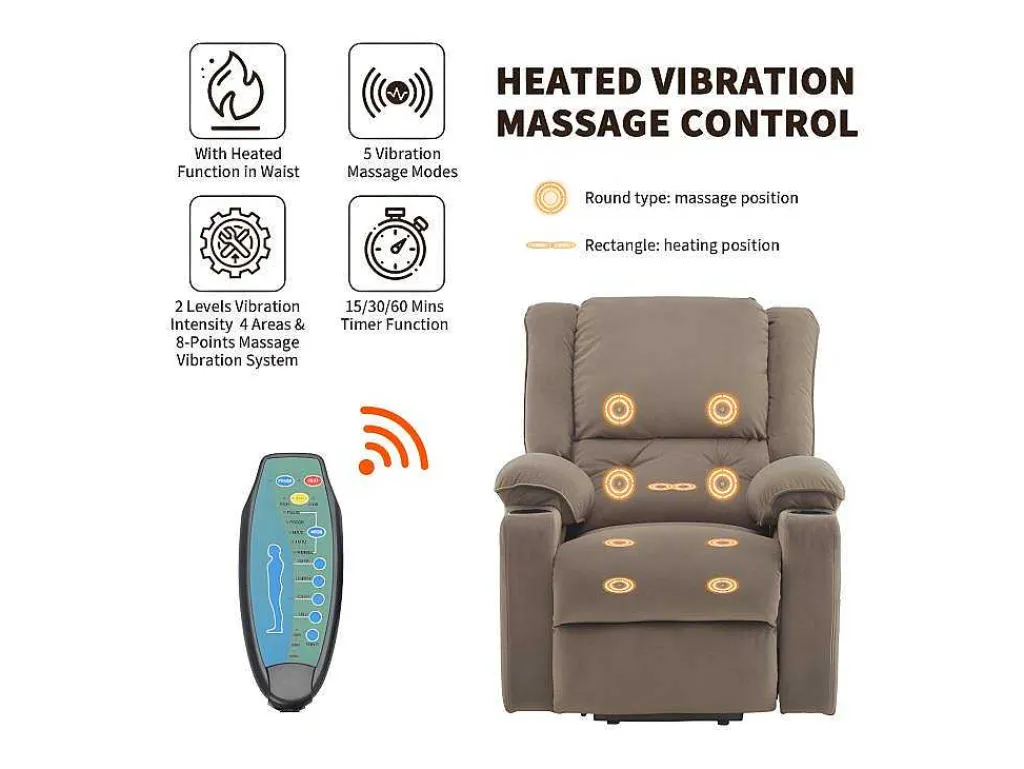 Elektrische Relaxfauteuil - Met Thermische Massagefunctie - Voorzien Van 2 Bekerhouders En Afstandsbediening - Taupe-ModernLuxe Clearance
