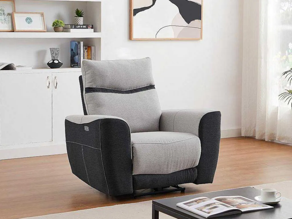 Elektrische Relaxfauteuil Van Grijze En Antracietkleurige Stof Damon-Vente-unique Online