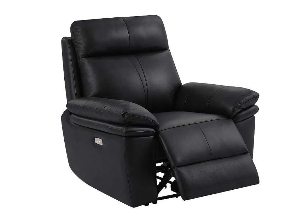 Elektrische Relax-Fauteuil Van Zwart Leer Mesola-Vente-unique