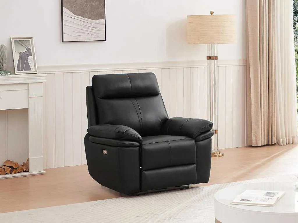 Elektrische Relax-Fauteuil Van Zwart Leer Mesola-Vente-unique